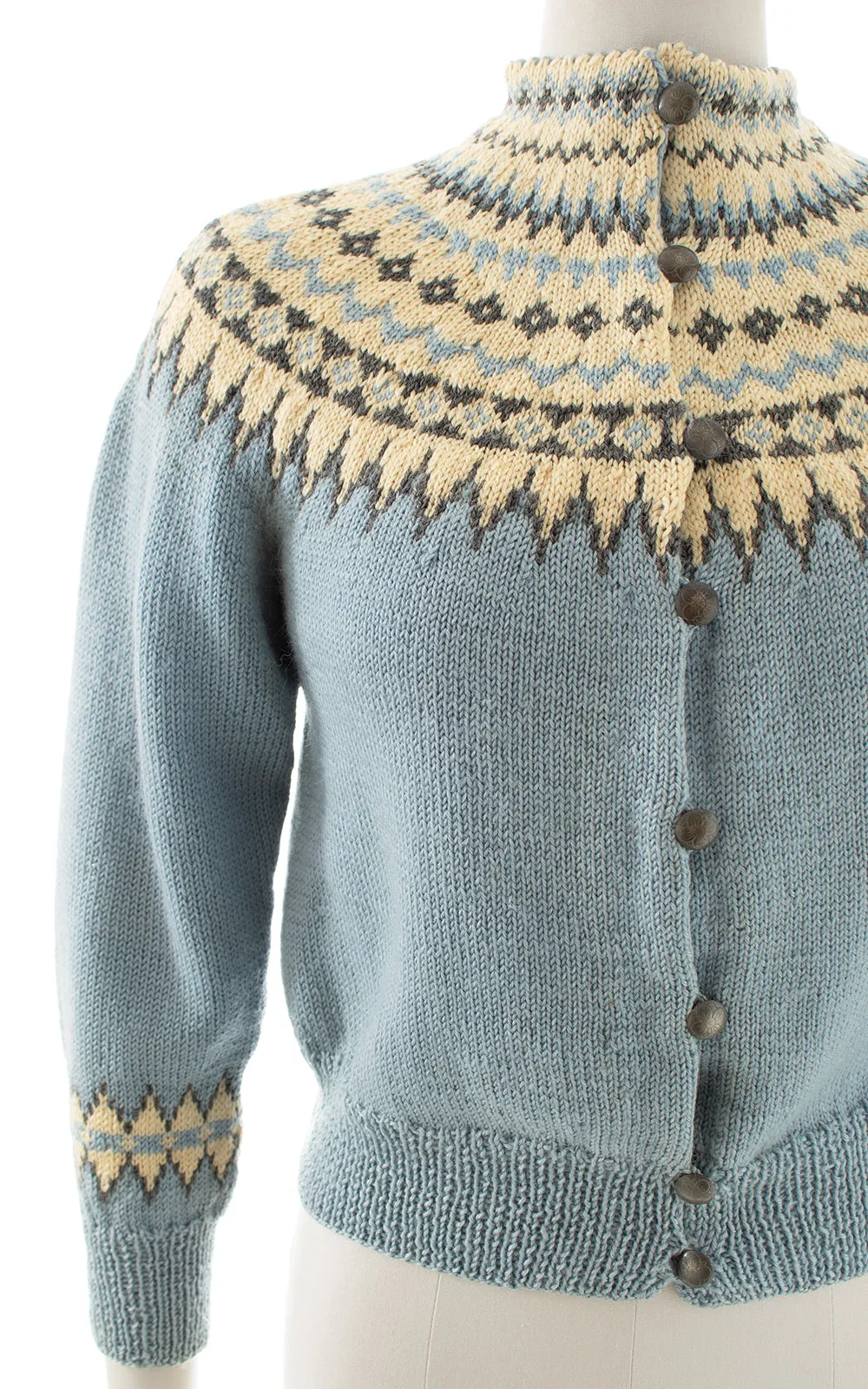 1940s 1950s Fair Isle Knit Wool Cardigan | small/medium