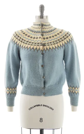 1940s 1950s Fair Isle Knit Wool Cardigan | small/medium