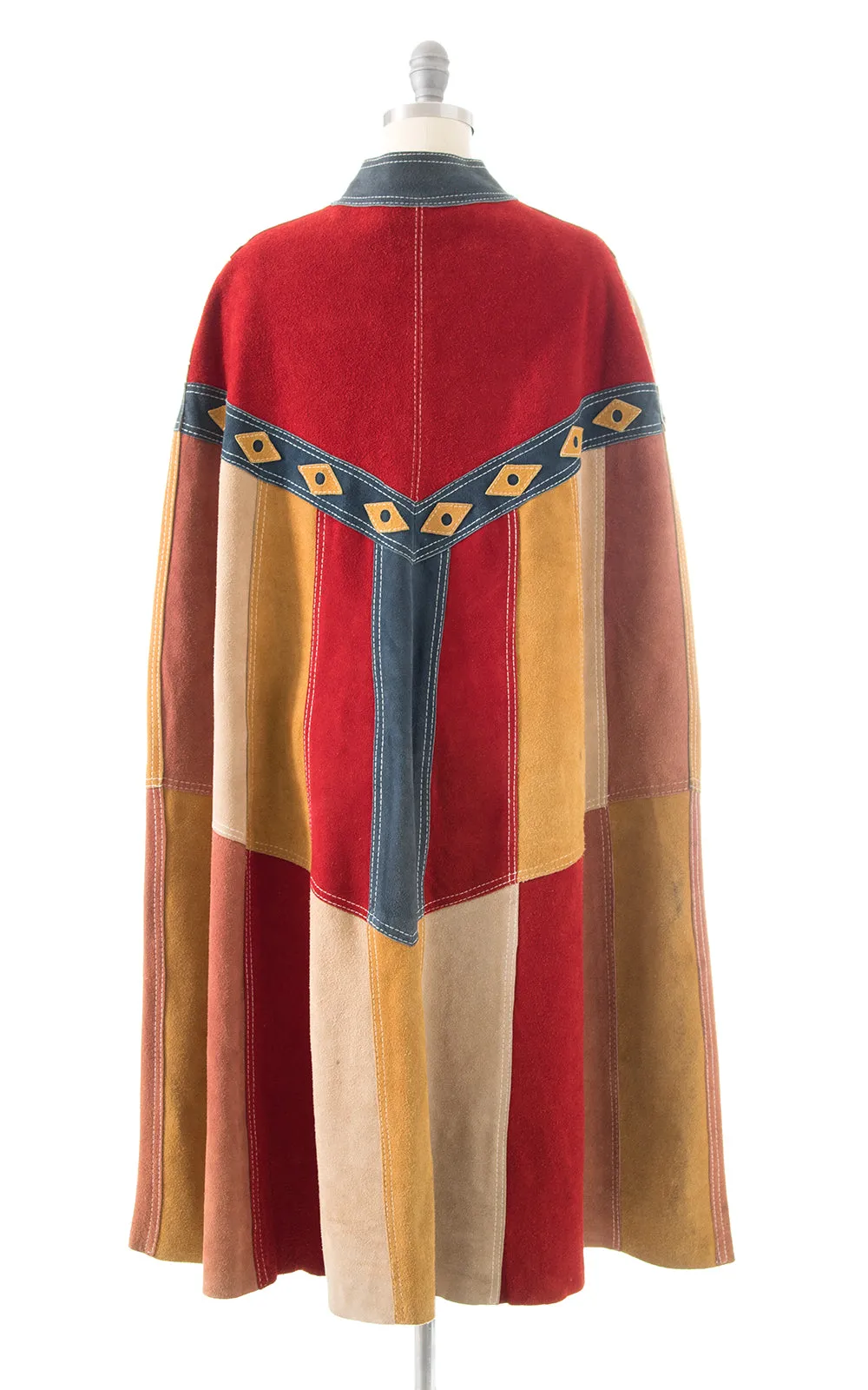 1960s 1970s Suede Patchwork Cape | x-small/small