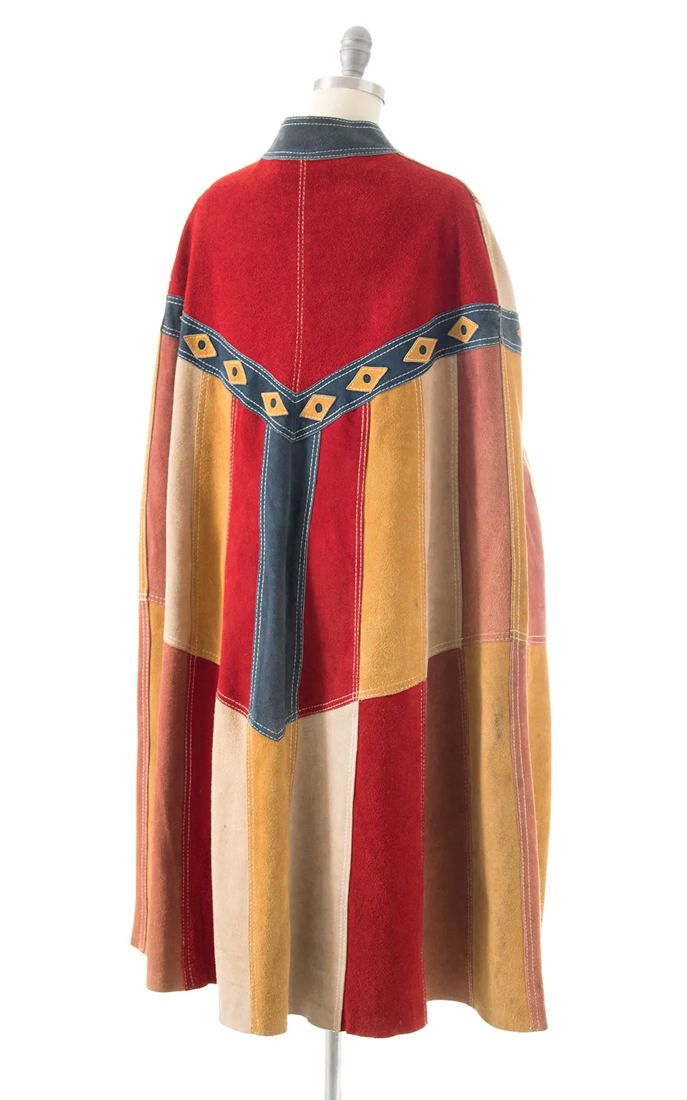 1960s 1970s Suede Patchwork Cape | x-small/small