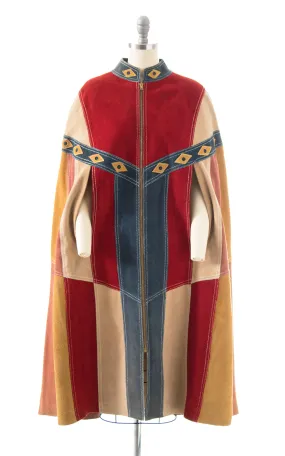 1960s 1970s Suede Patchwork Cape | x-small/small
