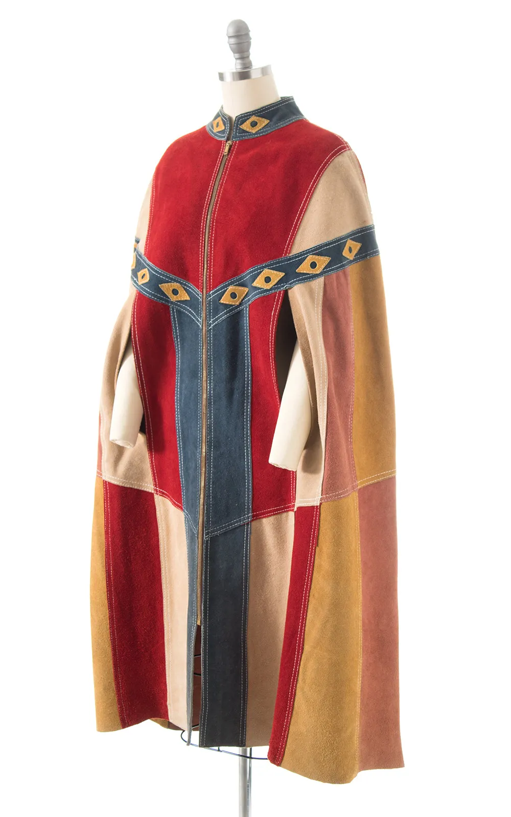 1960s 1970s Suede Patchwork Cape | x-small/small