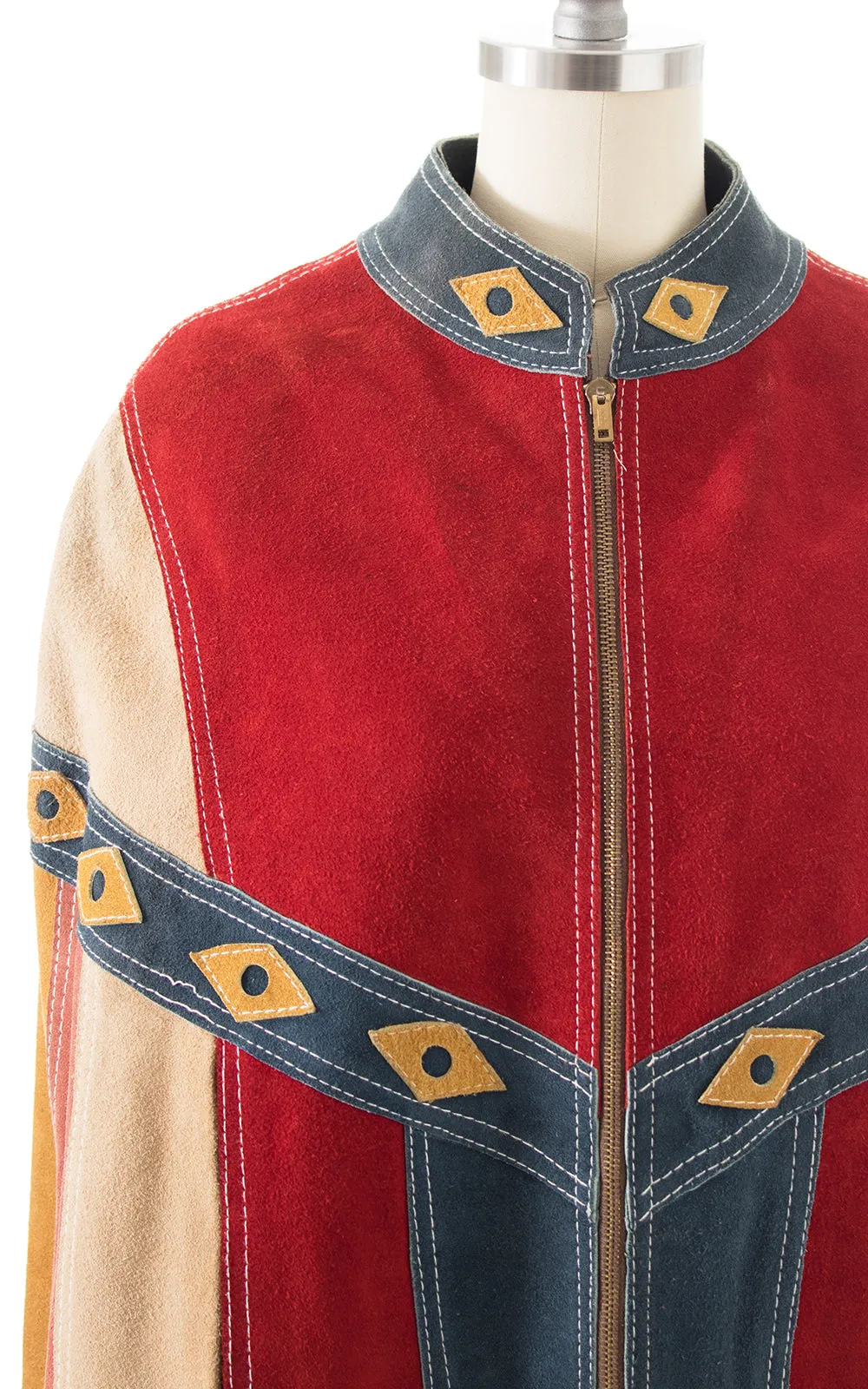 1960s 1970s Suede Patchwork Cape | x-small/small