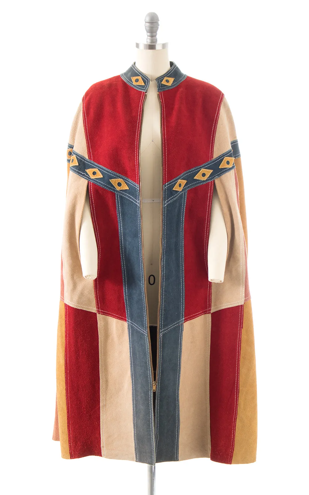 1960s 1970s Suede Patchwork Cape | x-small/small