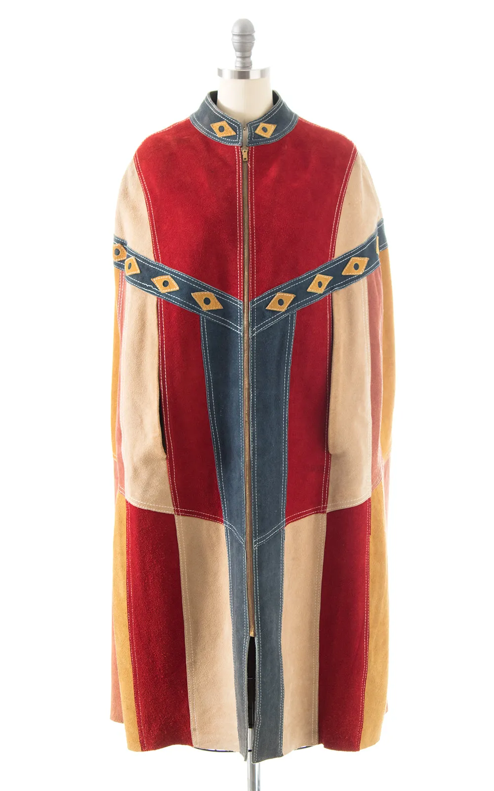 1960s 1970s Suede Patchwork Cape | x-small/small