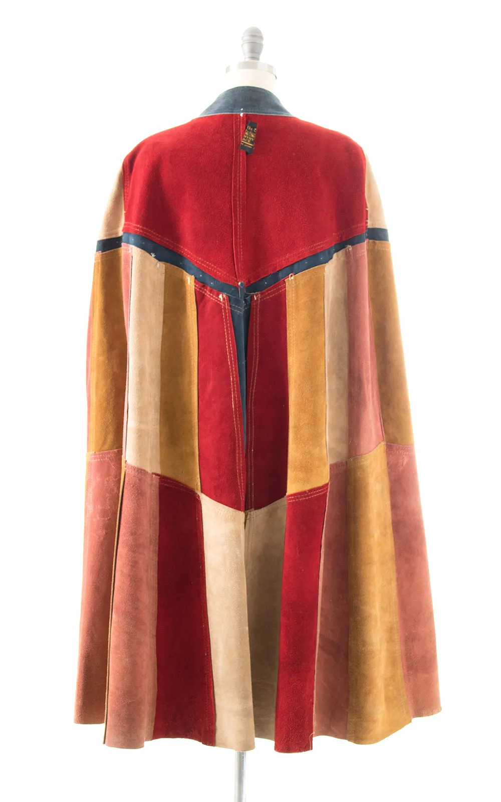 1960s 1970s Suede Patchwork Cape | x-small/small