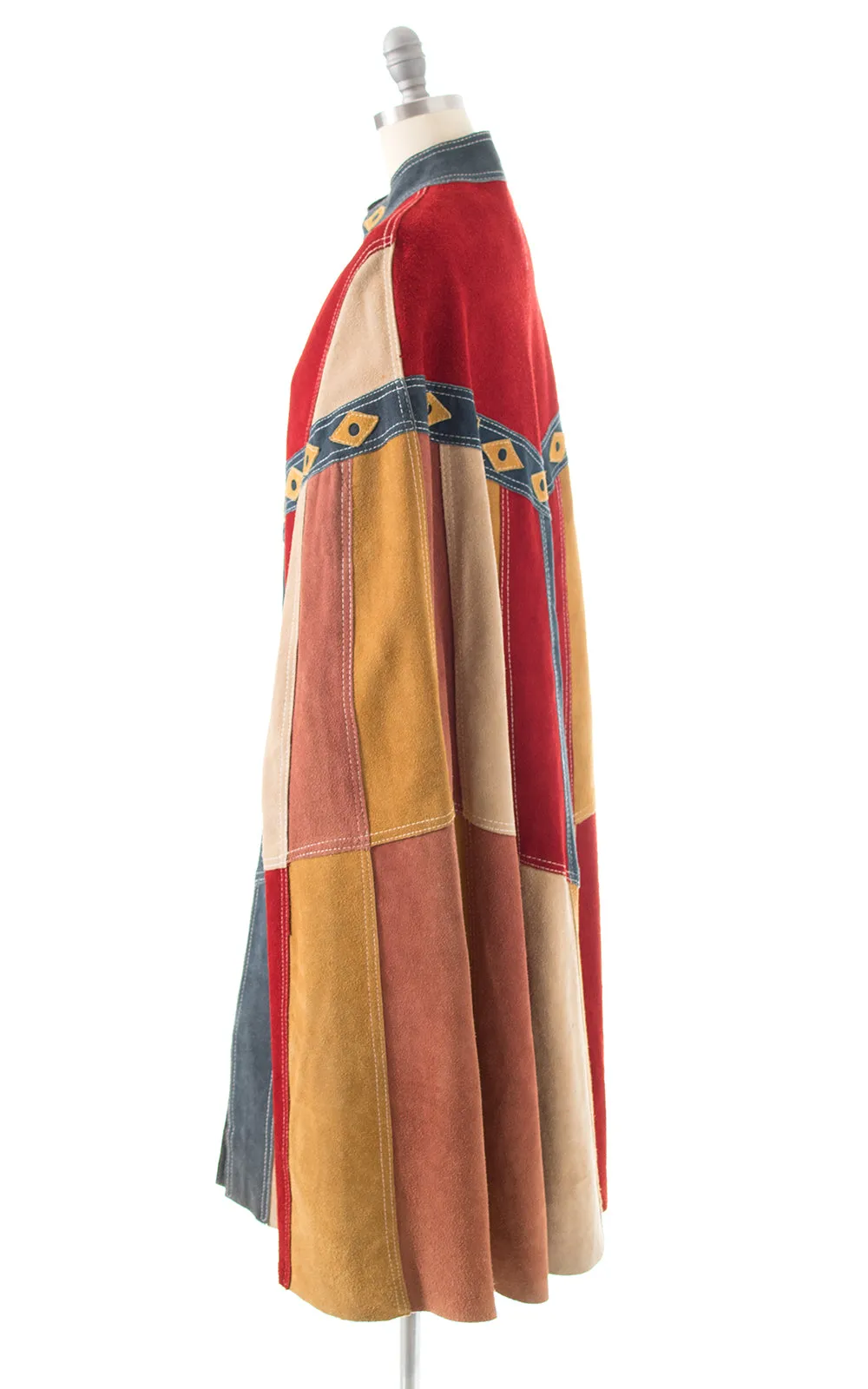 1960s 1970s Suede Patchwork Cape | x-small/small