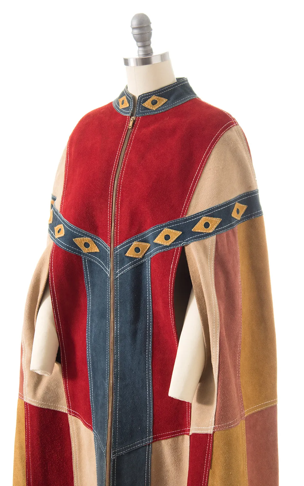 1960s 1970s Suede Patchwork Cape | x-small/small