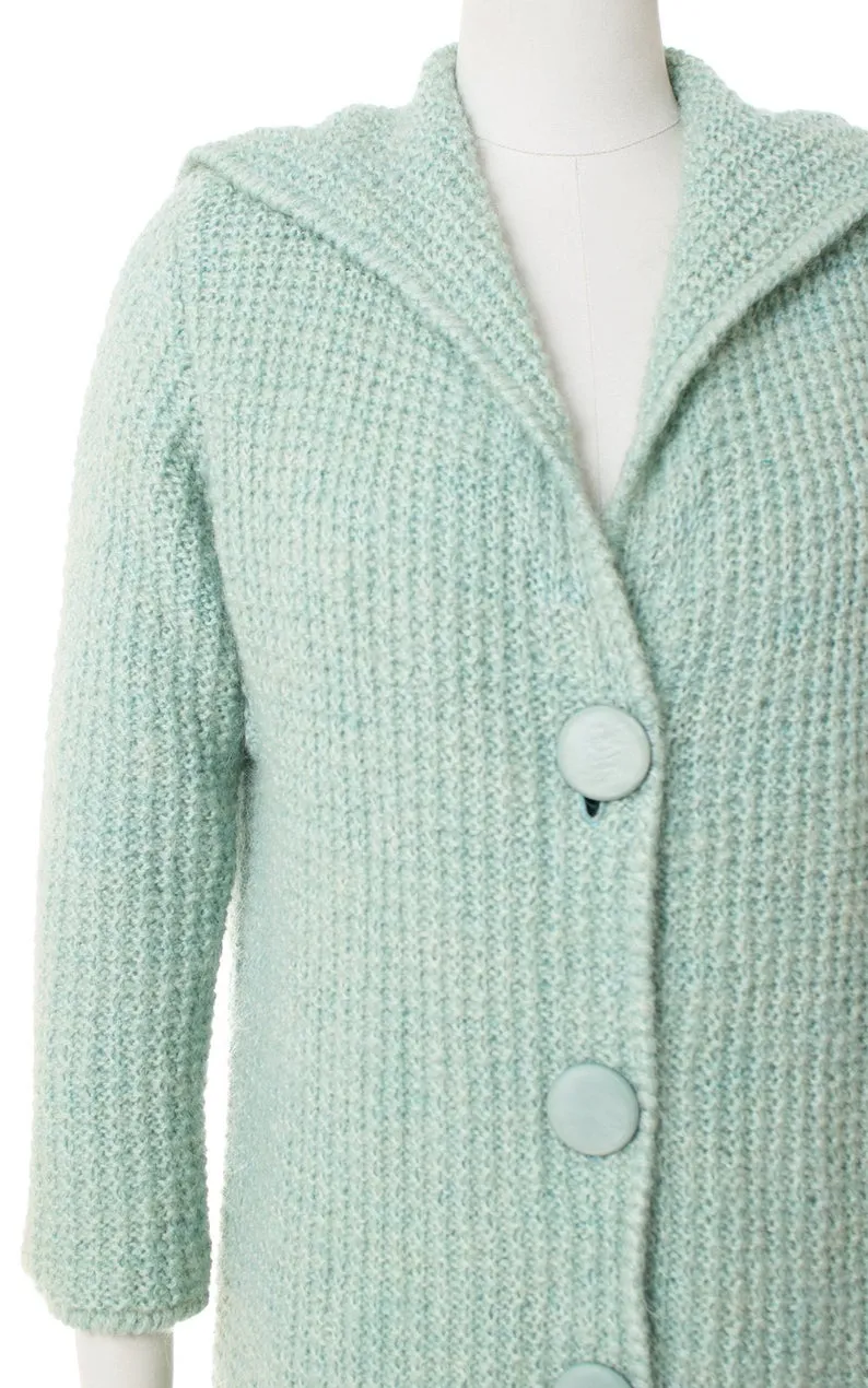 1960s Mint Blue Knit Sweater Coat | medium/large