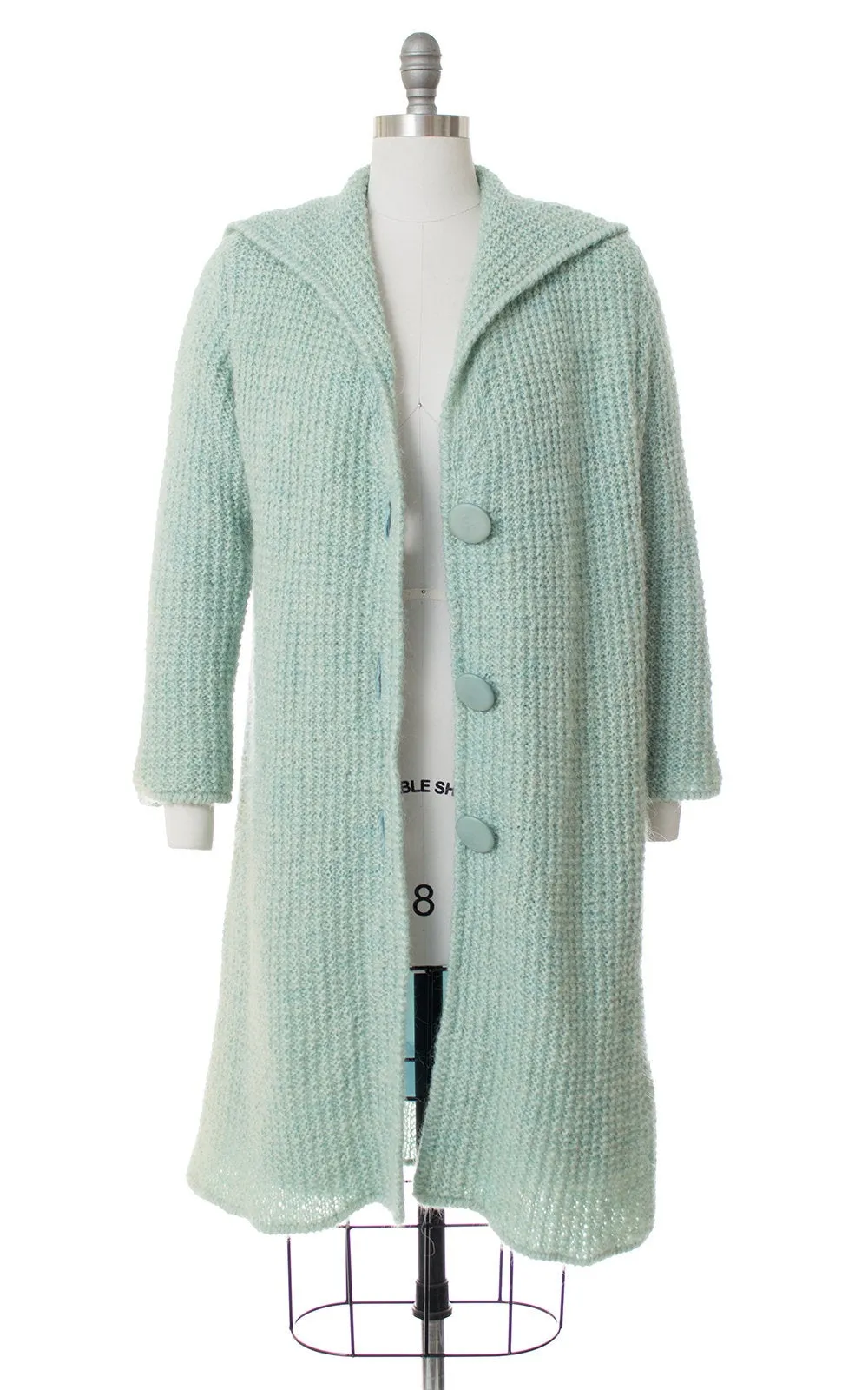 1960s Mint Blue Knit Sweater Coat | medium/large