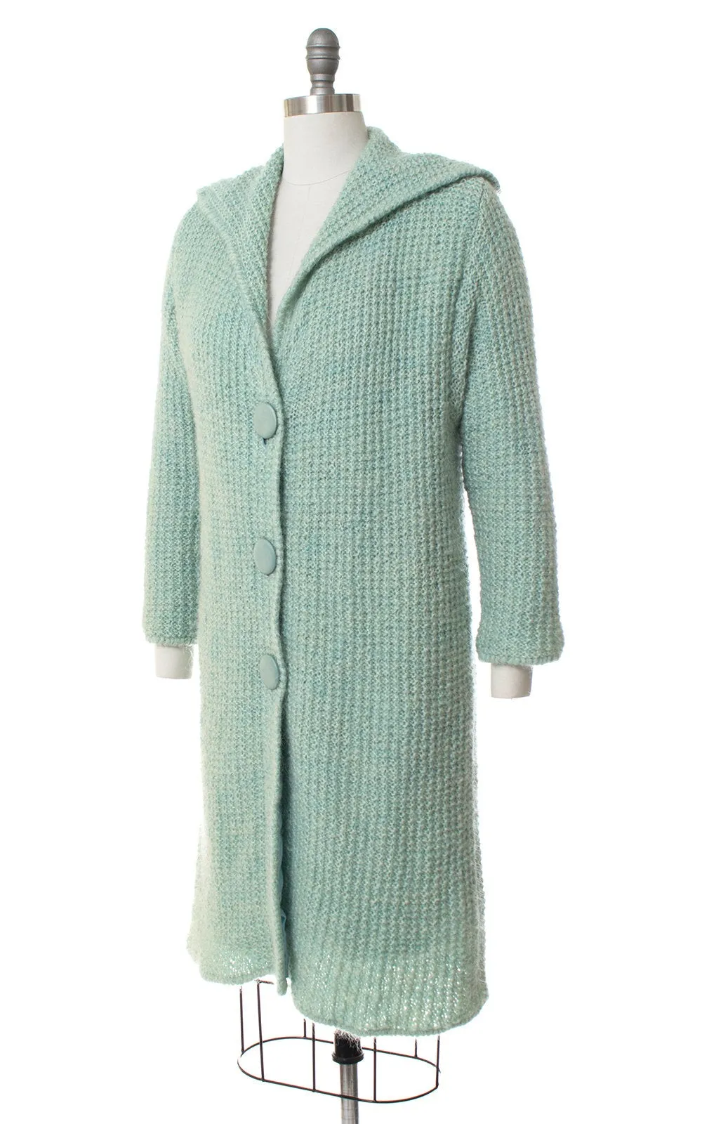 1960s Mint Blue Knit Sweater Coat | medium/large