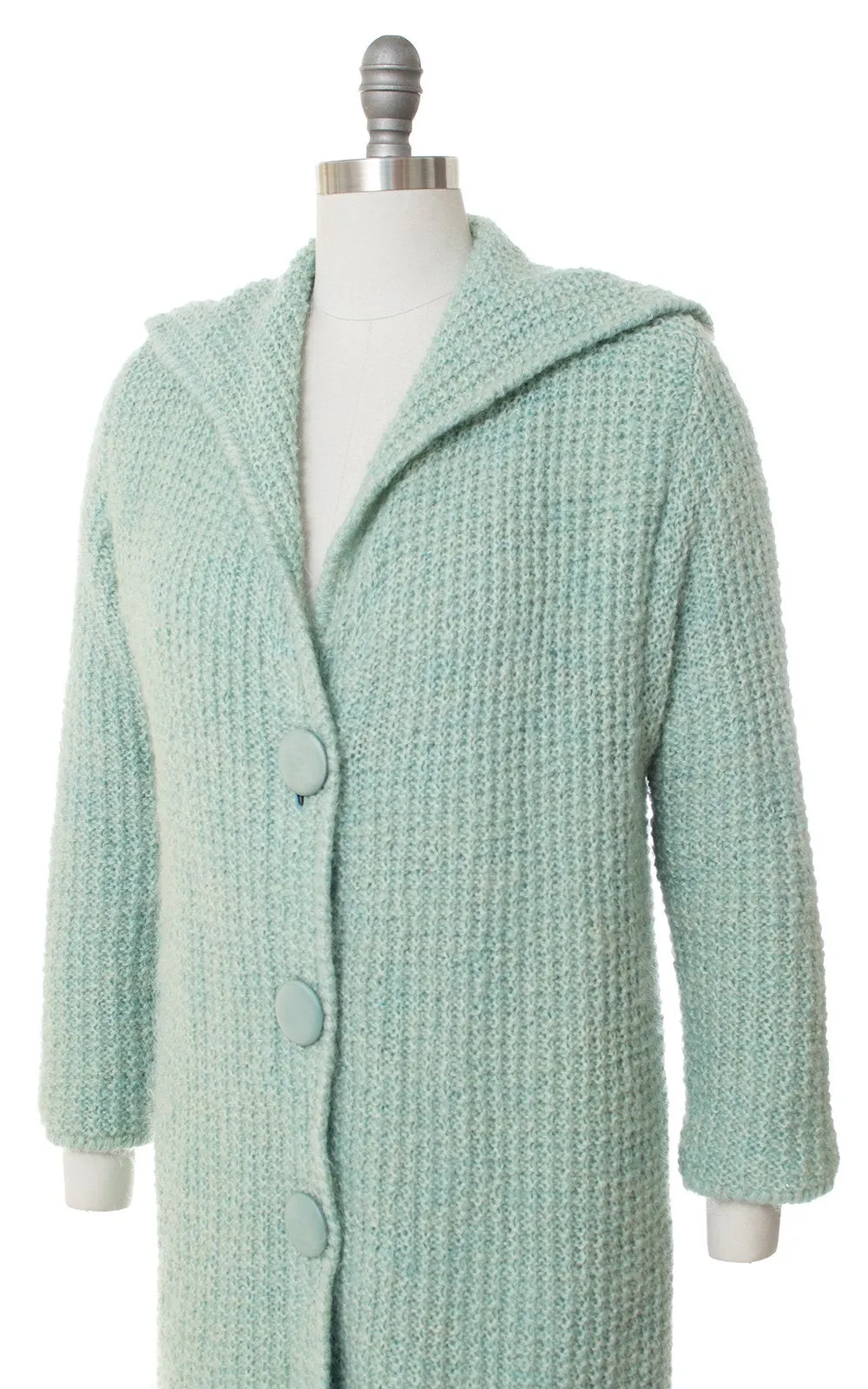 1960s Mint Blue Knit Sweater Coat | medium/large