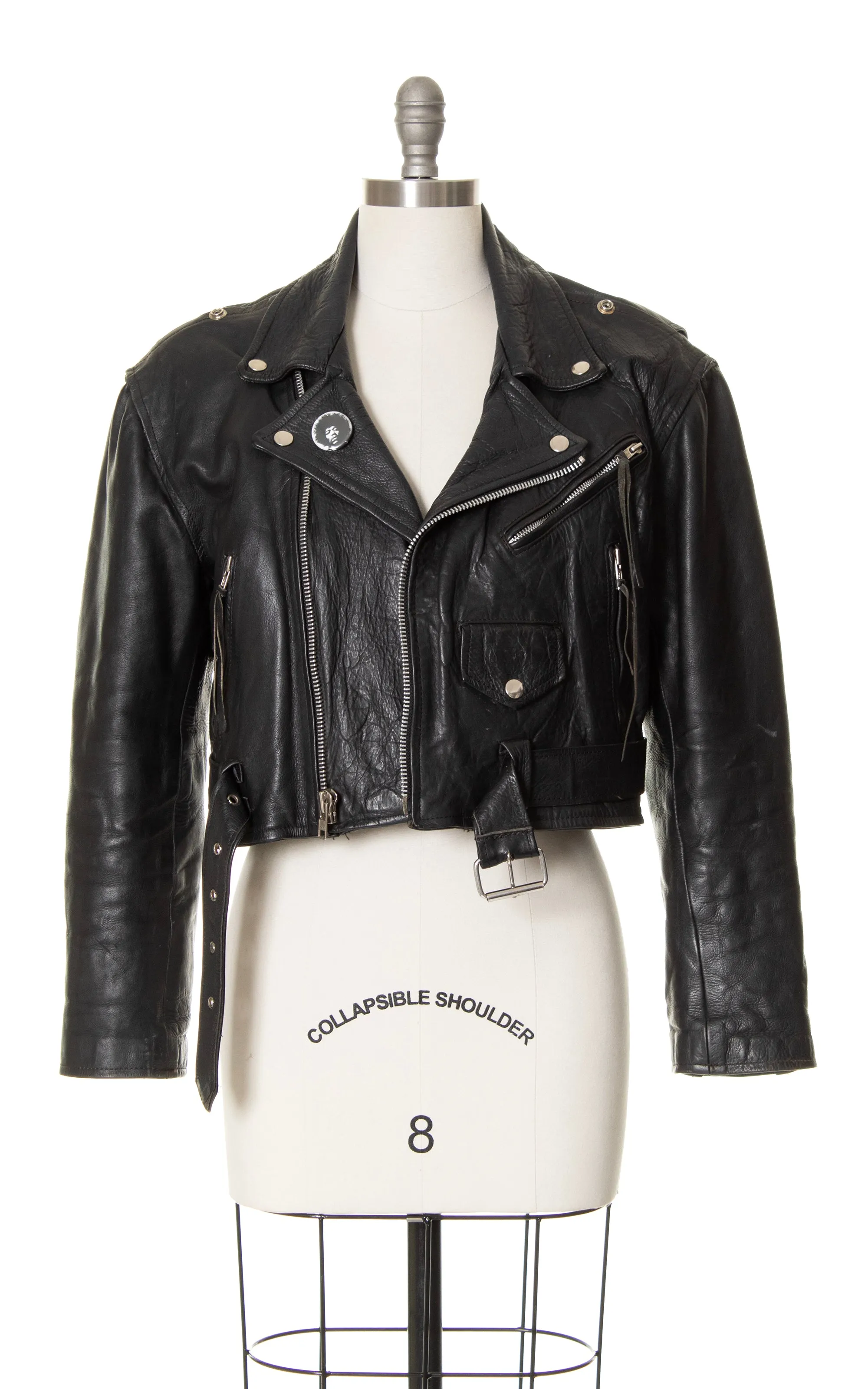 1980s Cropped Black Leather Moto Jacket | medium/large