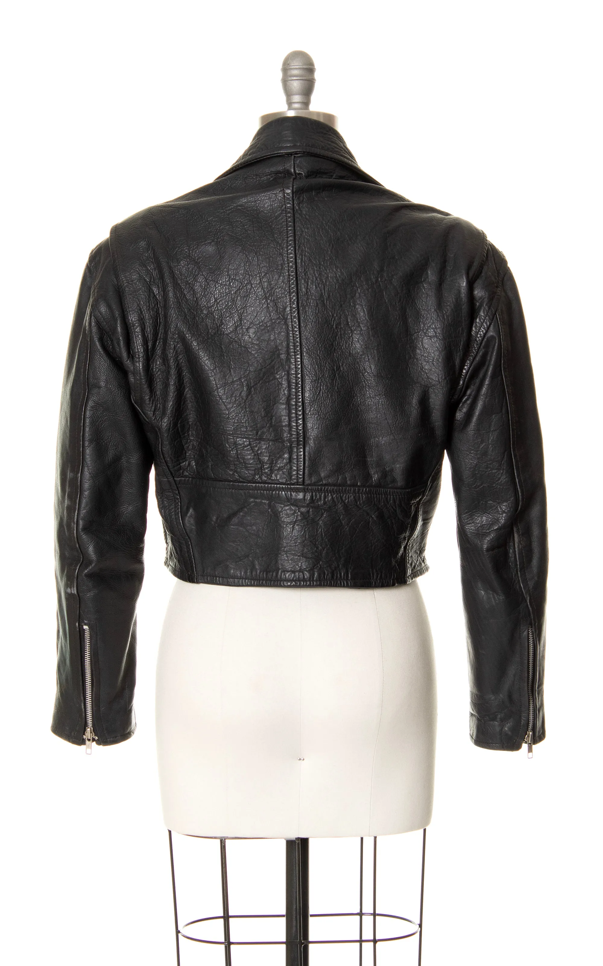 1980s Cropped Black Leather Moto Jacket | medium/large