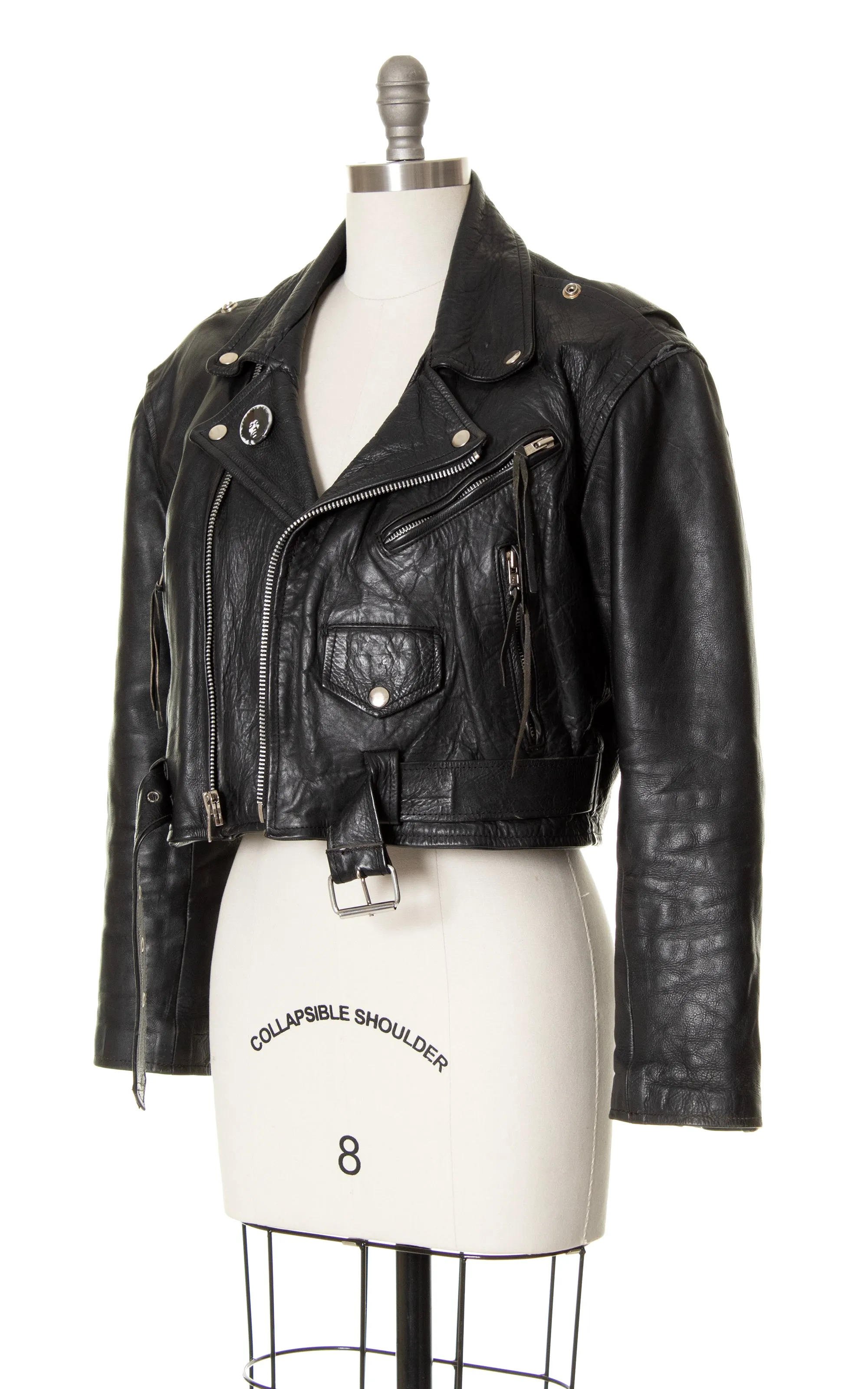 1980s Cropped Black Leather Moto Jacket | medium/large