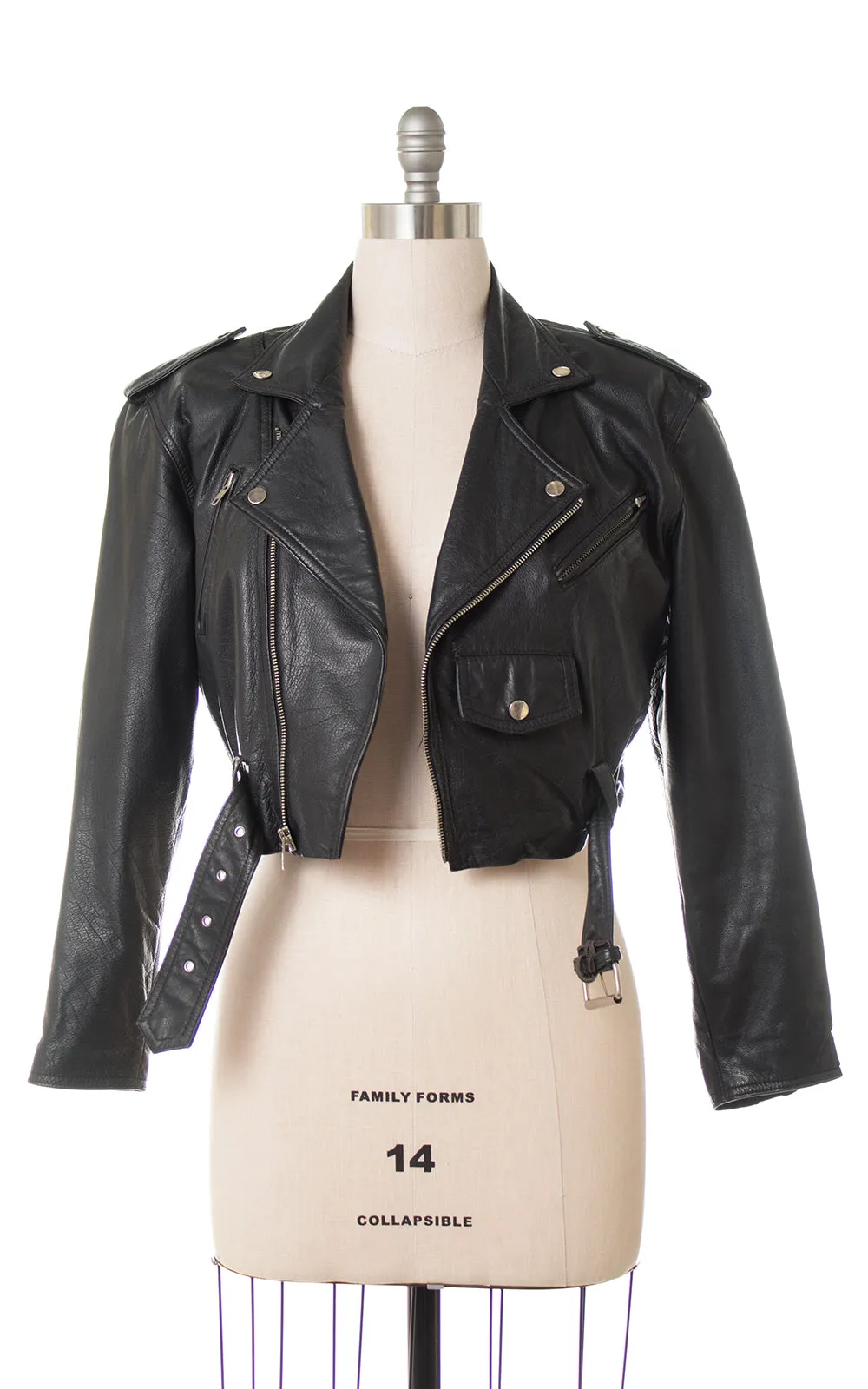 1980s Cropped Black Leather Motorcycle Jacket | medium/large