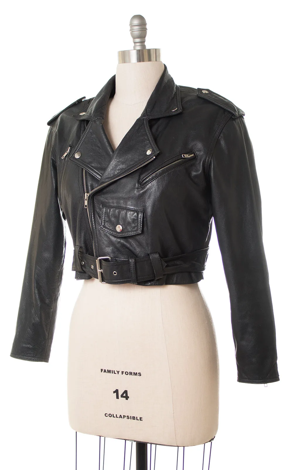 1980s Cropped Black Leather Motorcycle Jacket | medium/large