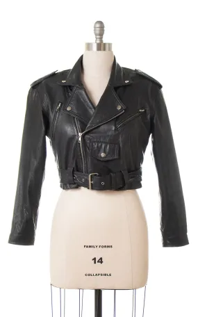 1980s Cropped Black Leather Motorcycle Jacket | medium/large