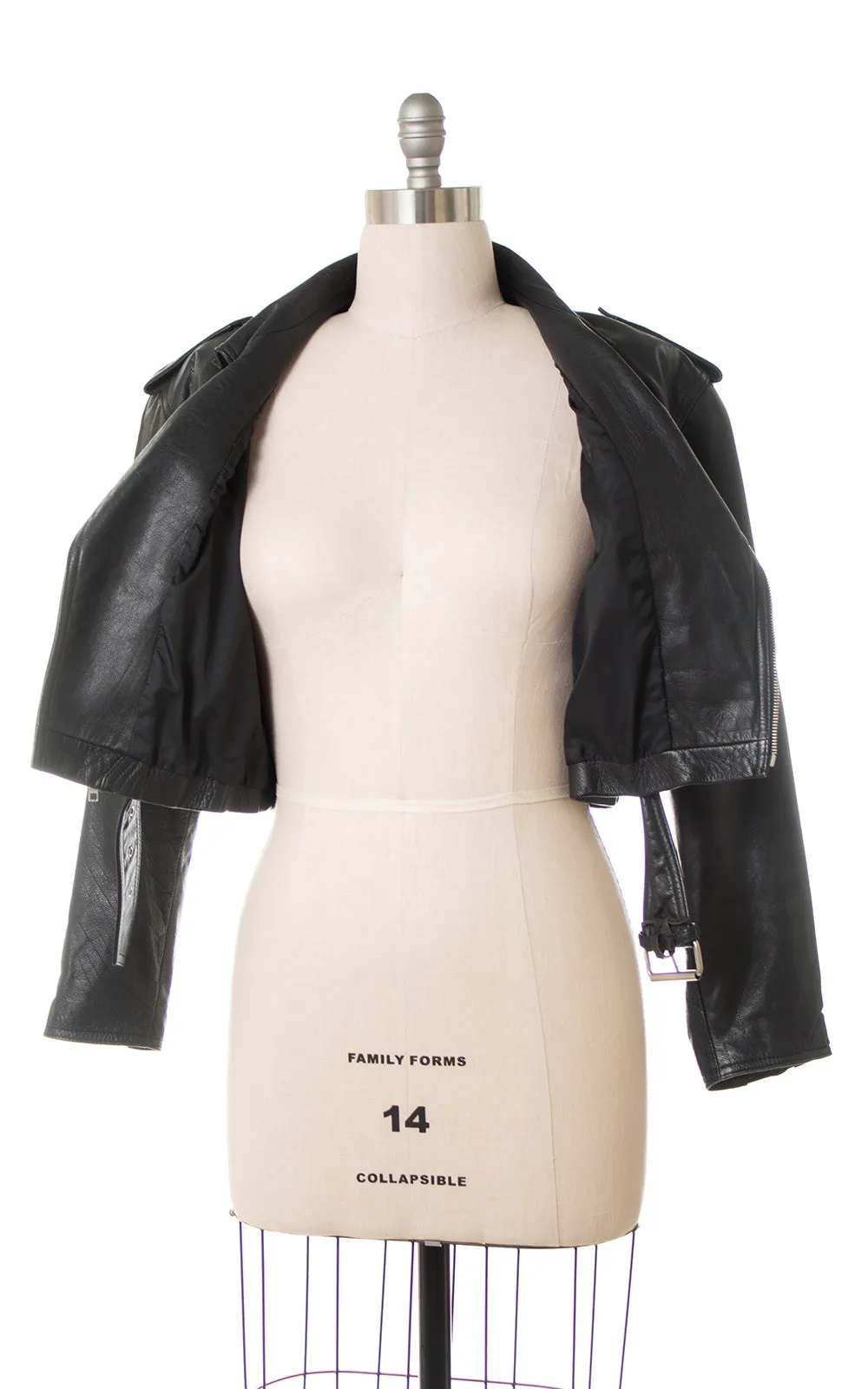 1980s Cropped Black Leather Motorcycle Jacket | medium/large