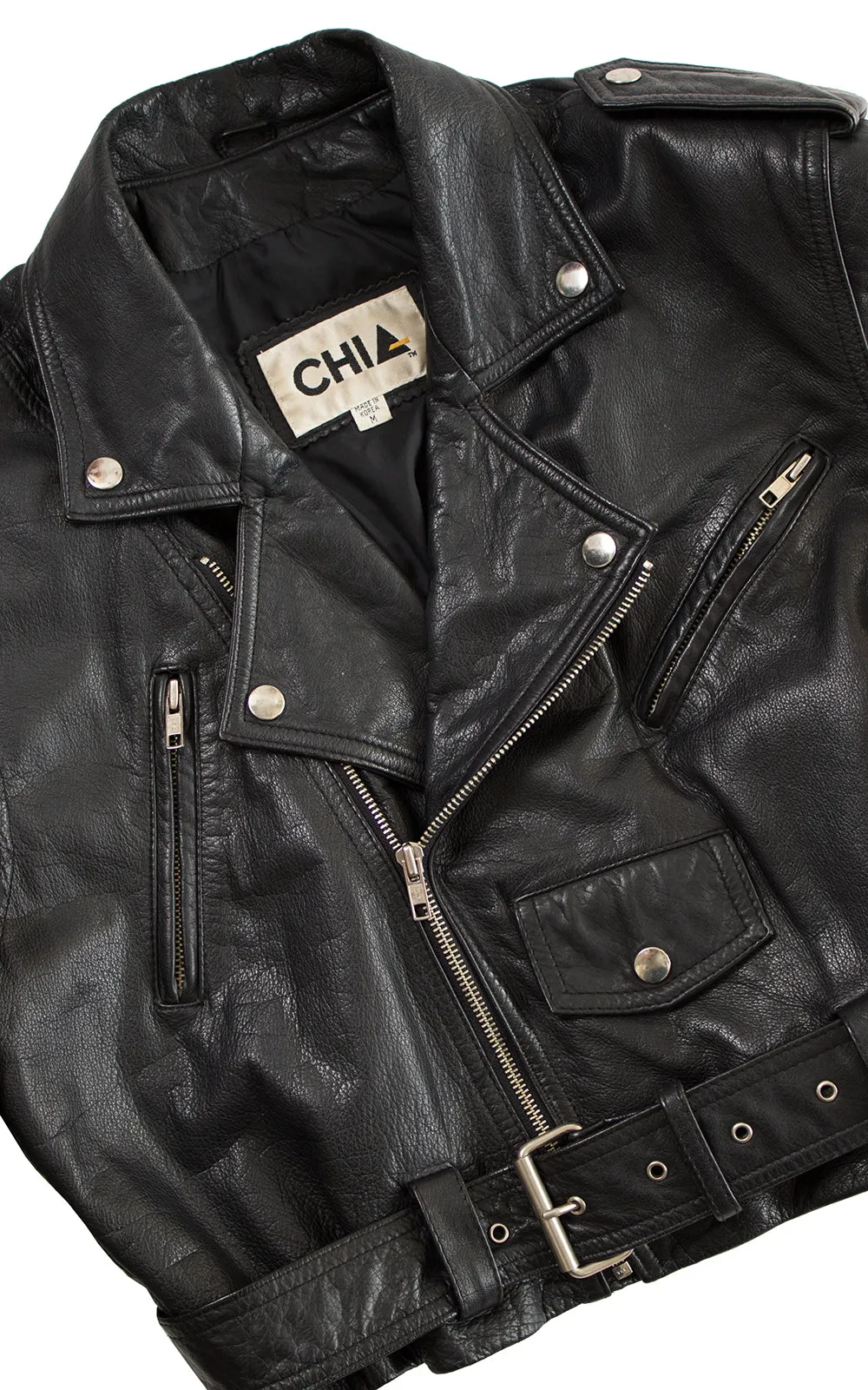 1980s Cropped Black Leather Motorcycle Jacket | medium/large