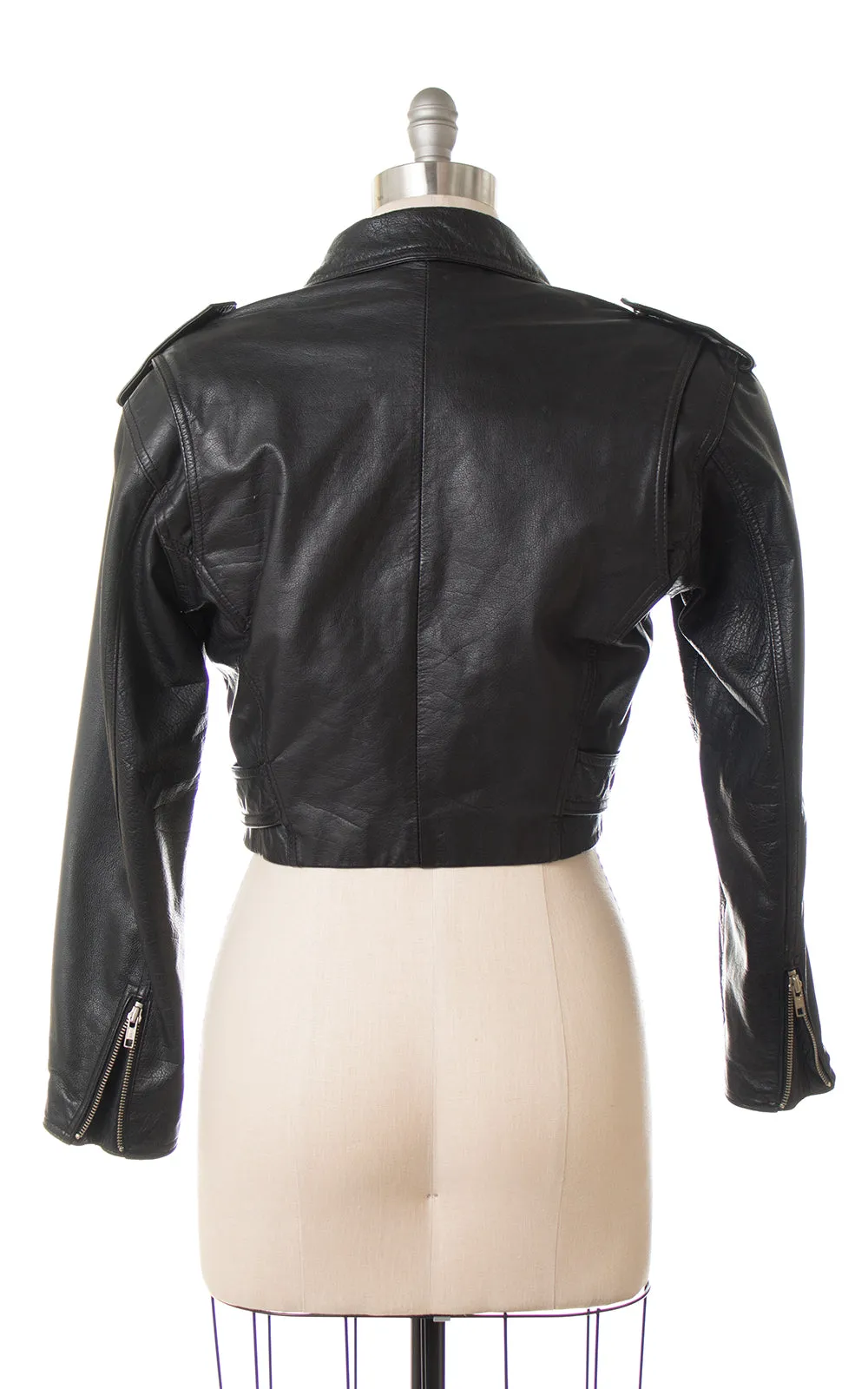 1980s Cropped Black Leather Motorcycle Jacket | medium/large