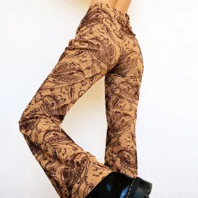 90s Tan Paisley Flare Pants