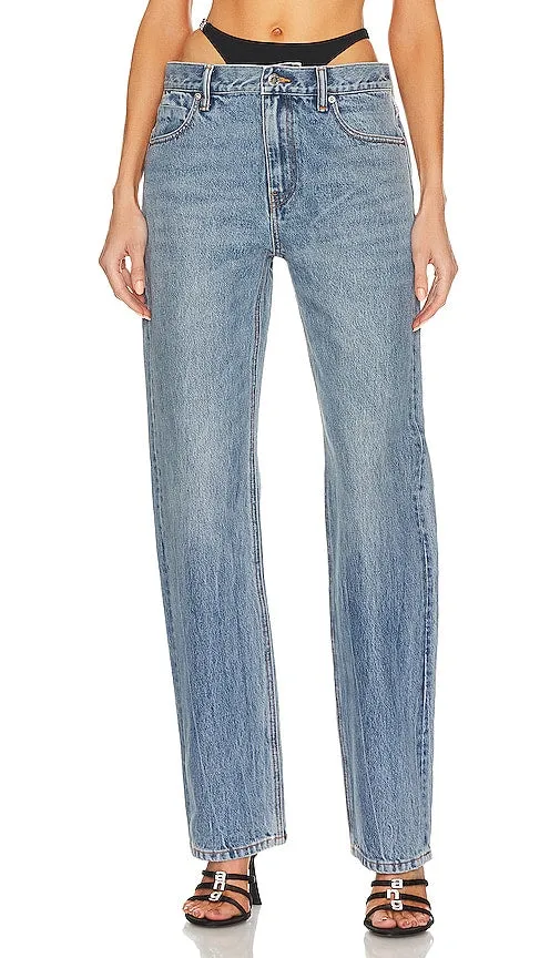Alexander Wang Low Rise Slouchy Jean with Diamonte Charm Bikini in Denim-Medium