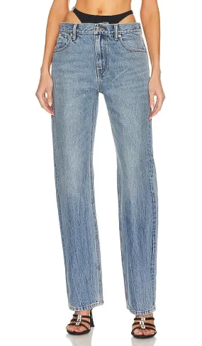 Alexander Wang Low Rise Slouchy Jean with Diamonte Charm Bikini in Denim-Medium