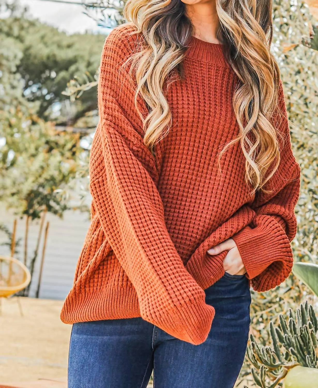 And The Why - Cozy and Soft Waffle Basic Pullover Sweater - Plus