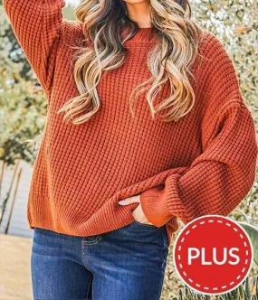 And The Why - Cozy and Soft Waffle Basic Pullover Sweater - Plus