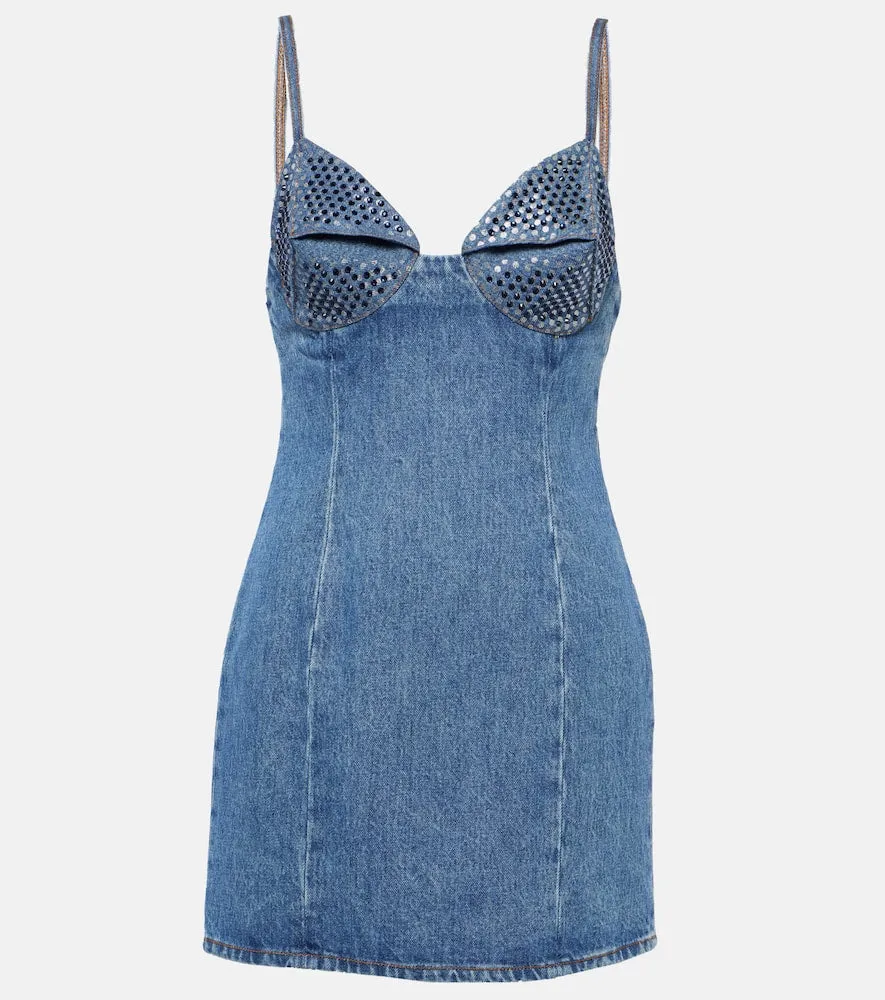 Area Crystal-embellished denim minidress