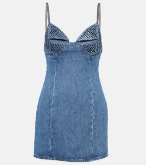 Area Crystal-embellished denim minidress