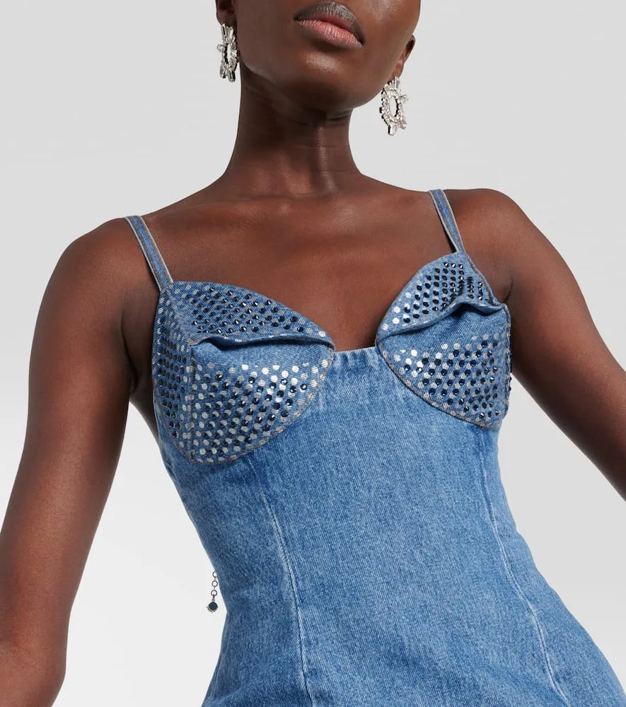 Area Crystal-embellished denim minidress