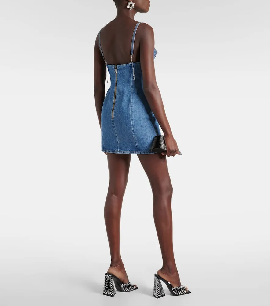 Area Crystal-embellished denim minidress