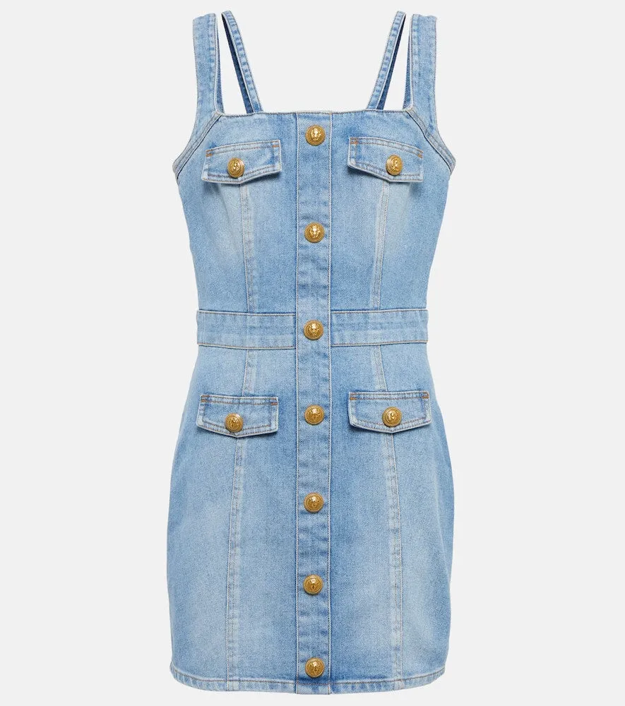 Balmain Embellished denim minidress
