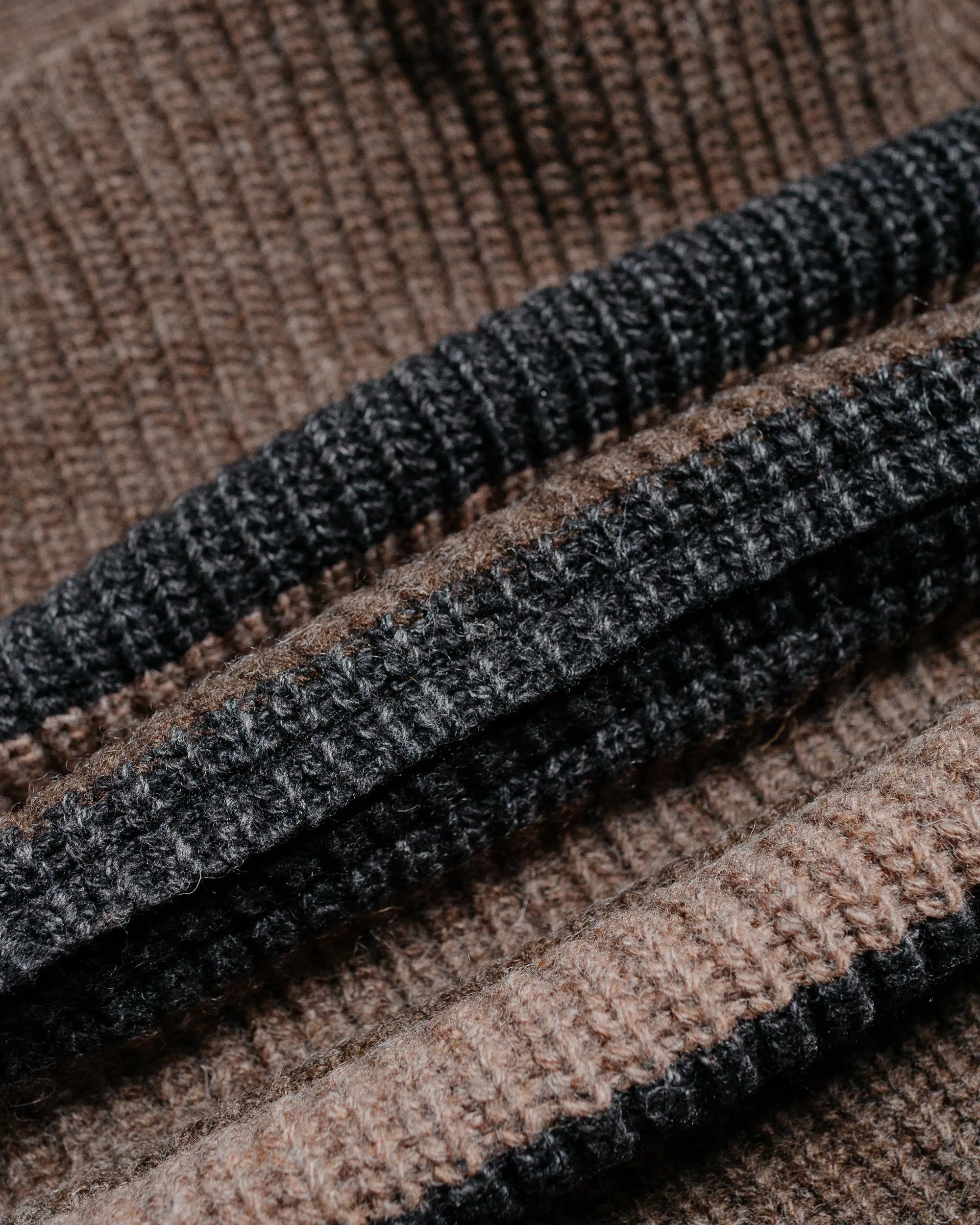 Beams Plus Full Zip Shawl Collar Knit Brown