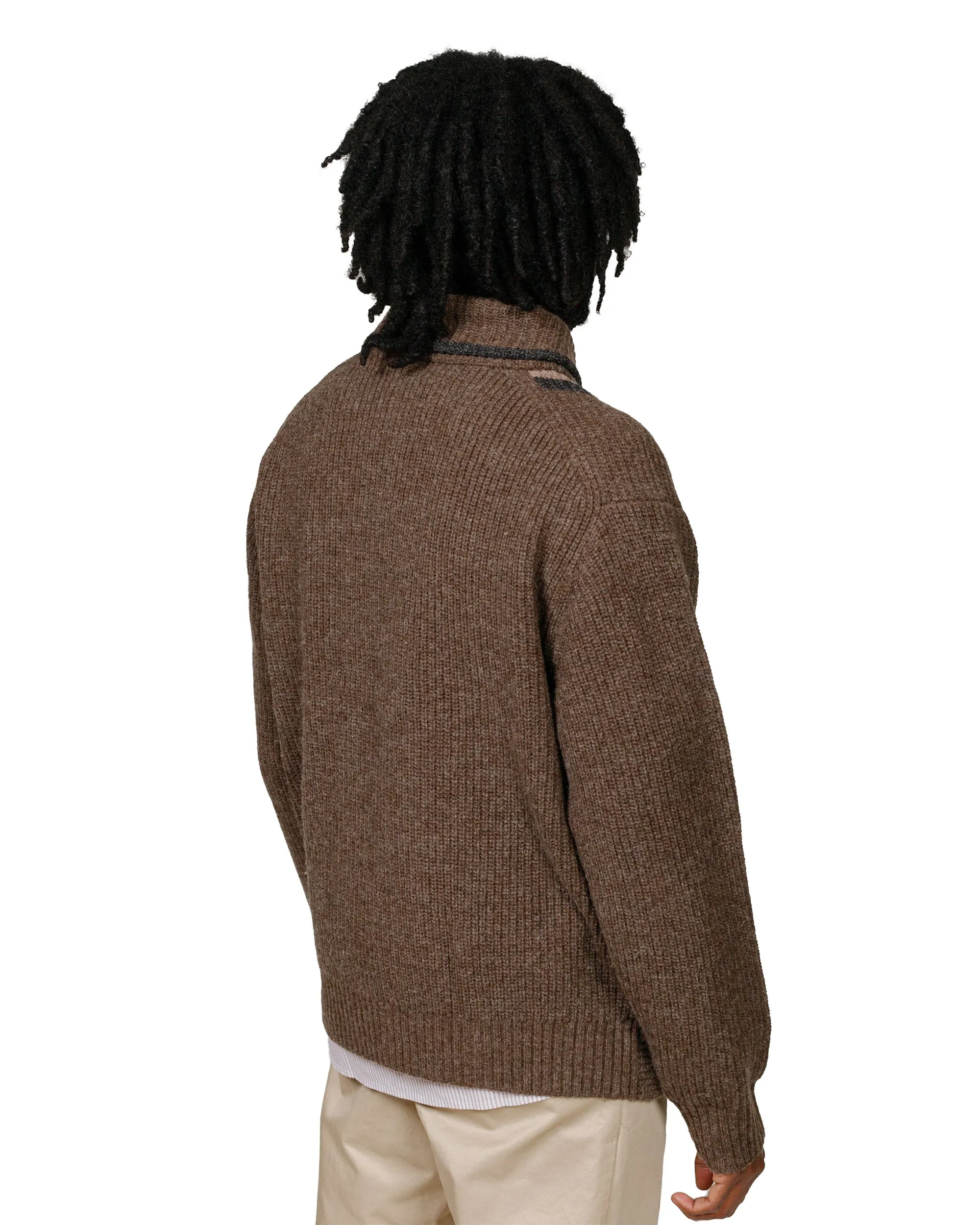 Beams Plus Full Zip Shawl Collar Knit Brown
