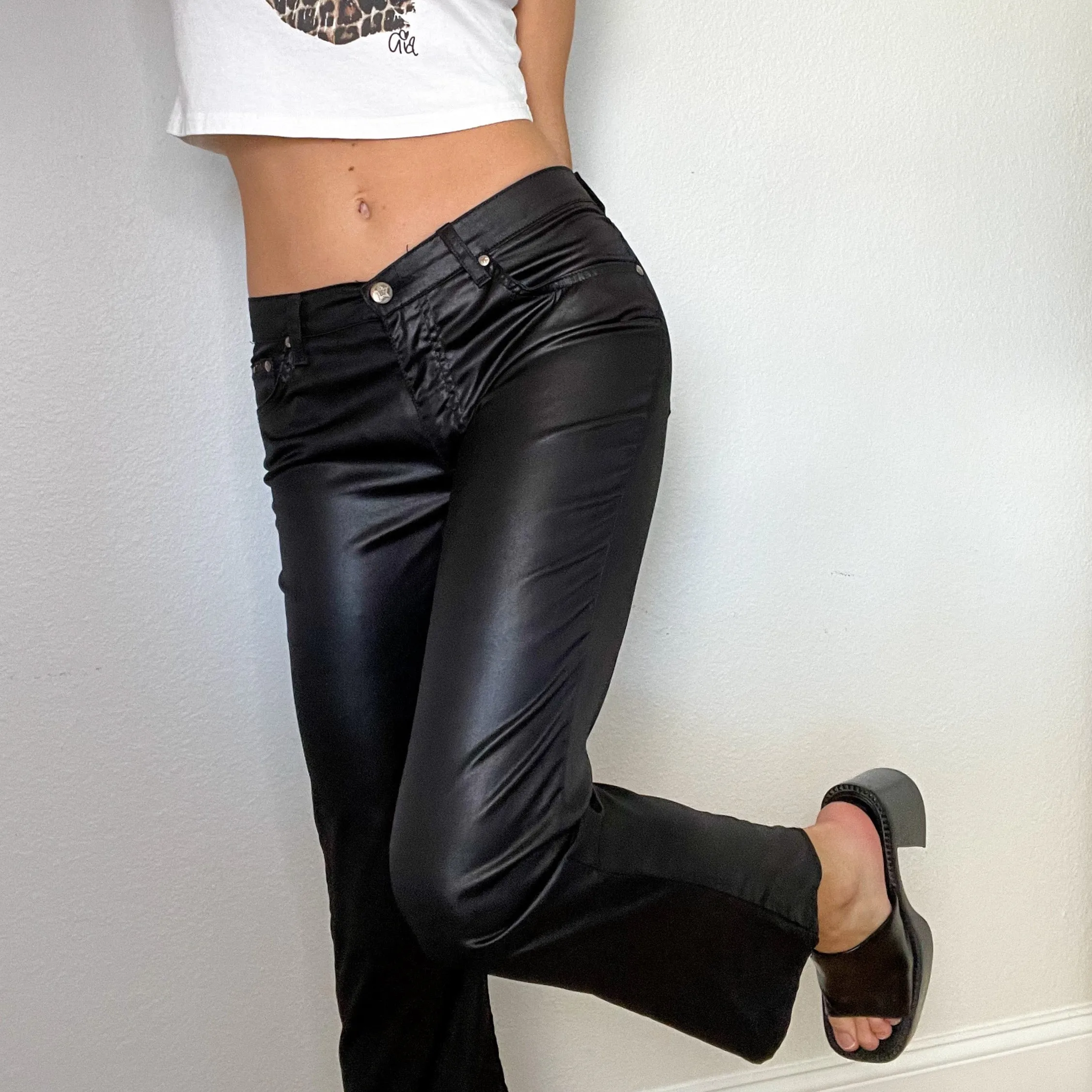 Black Wet Look Y2K Pants (S)