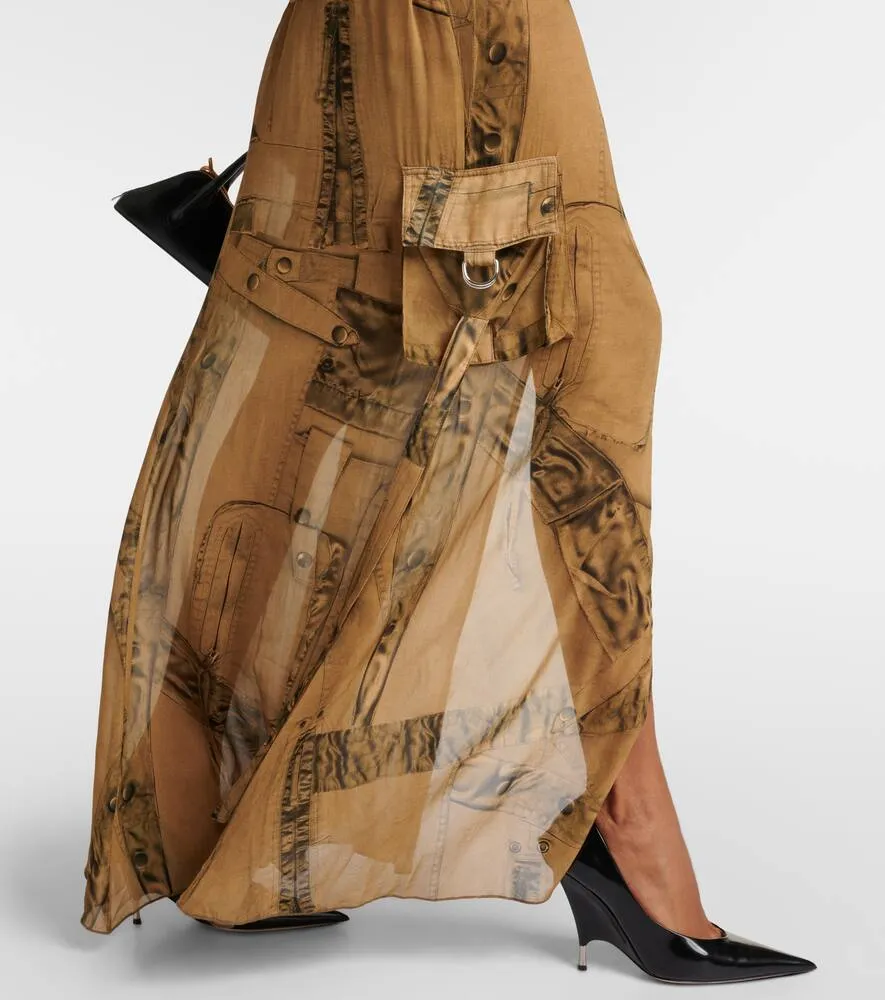 Blumarine Printed denim-trimmed gown