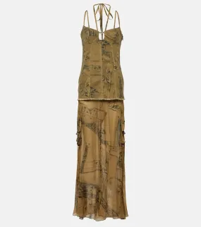 Blumarine Printed denim-trimmed gown