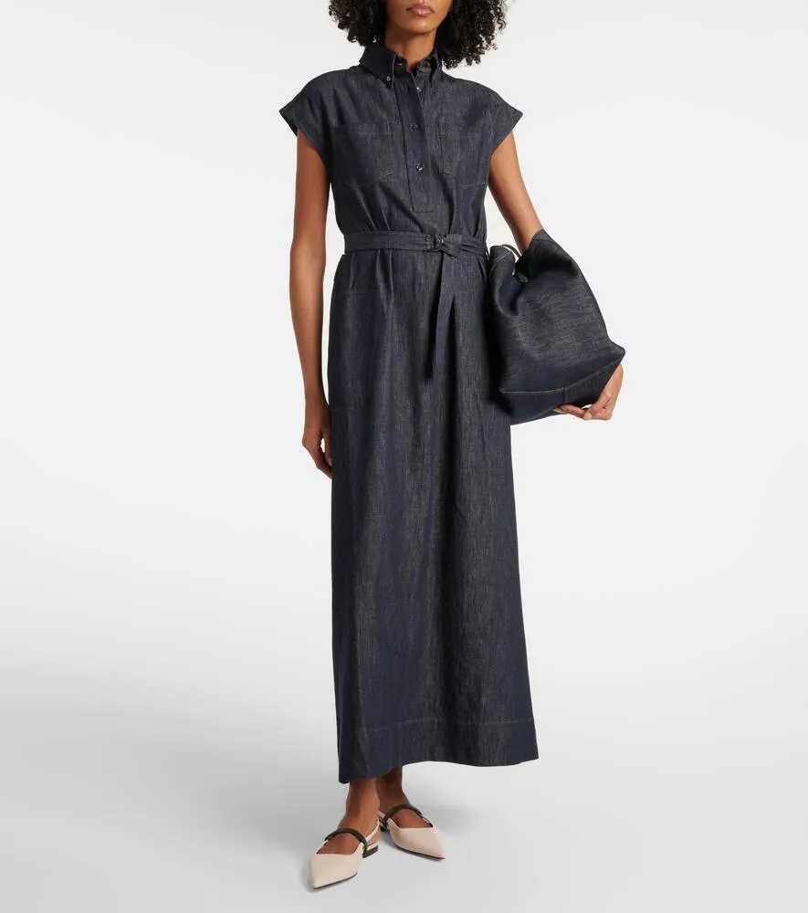 Brunello Cucinelli Belted denim maxi dress