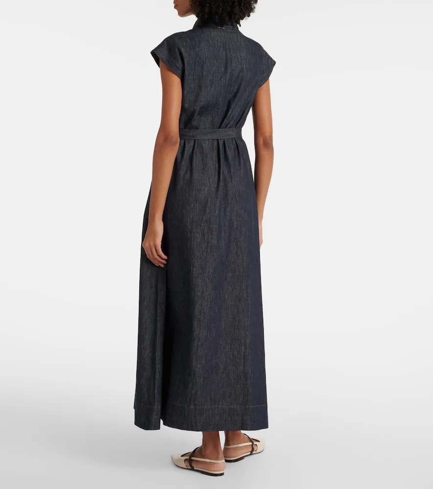 Brunello Cucinelli Belted denim maxi dress