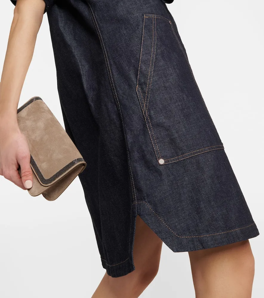 Brunello Cucinelli Tie-neck denim dress