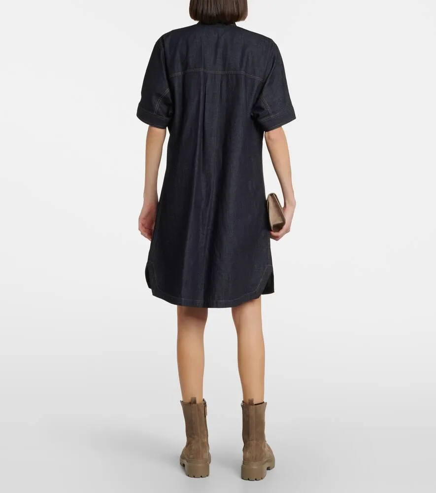 Brunello Cucinelli Tie-neck denim dress