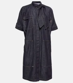 Brunello Cucinelli Tie-neck denim dress