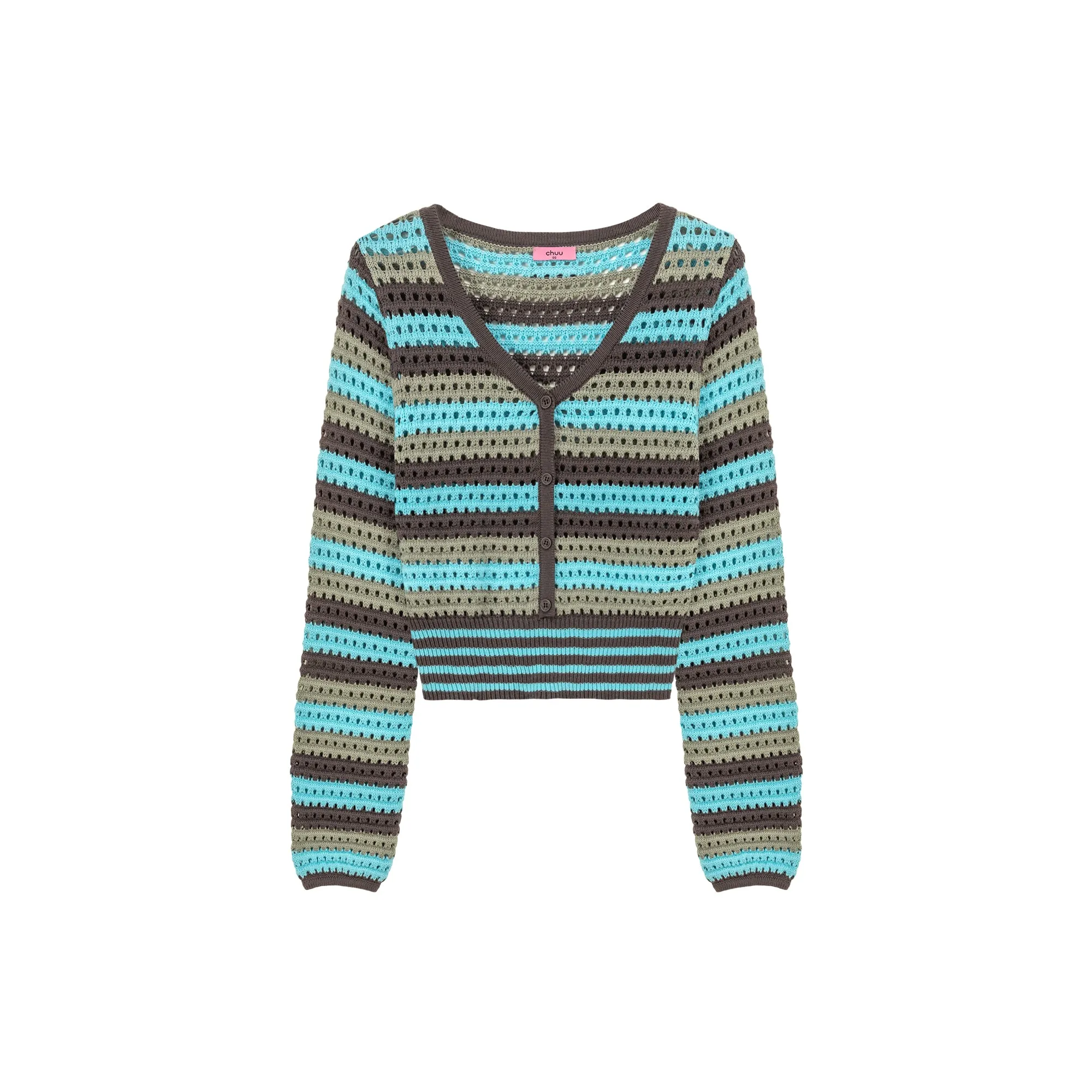 Button Stripe Color Knit Sweater