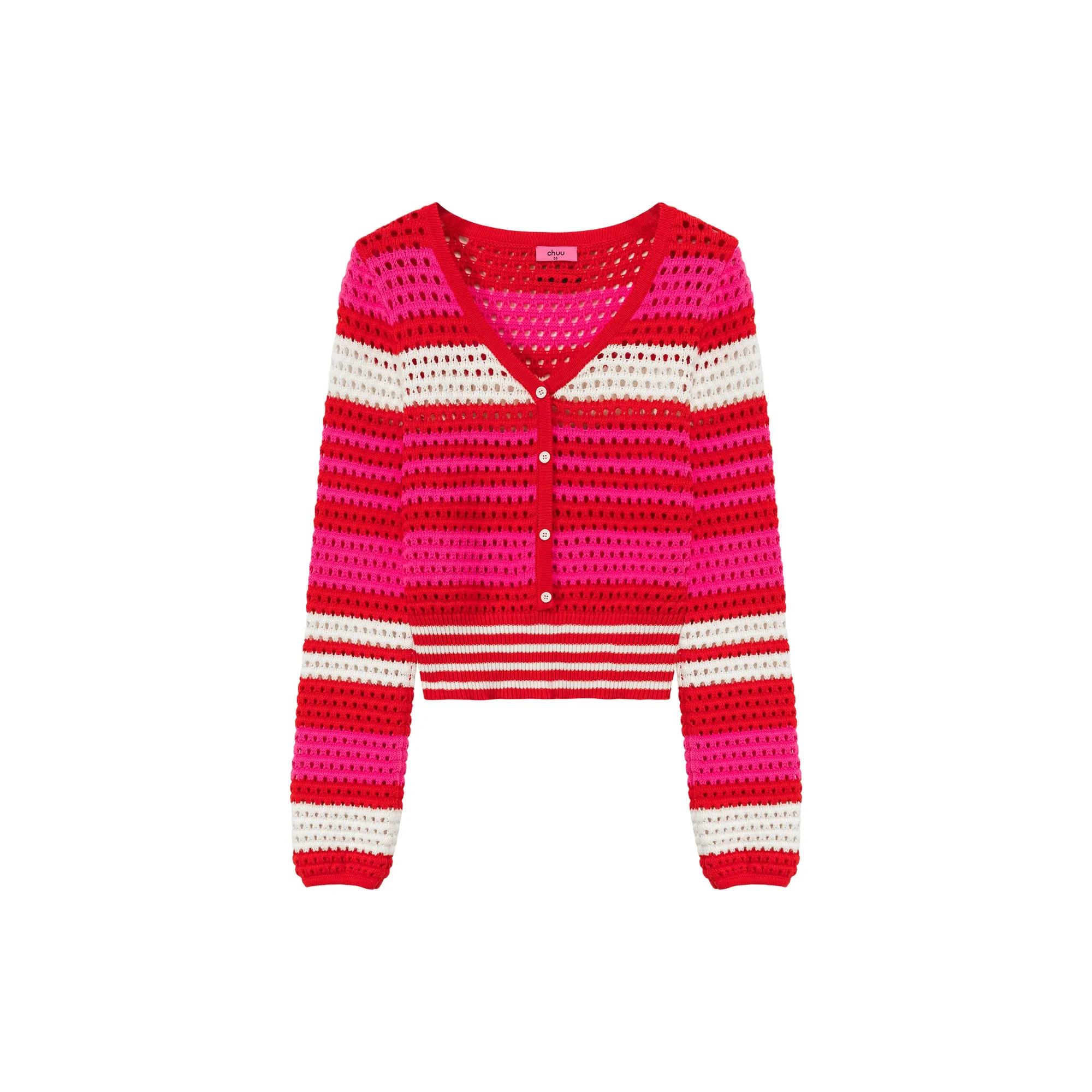 Button Stripe Color Knit Sweater