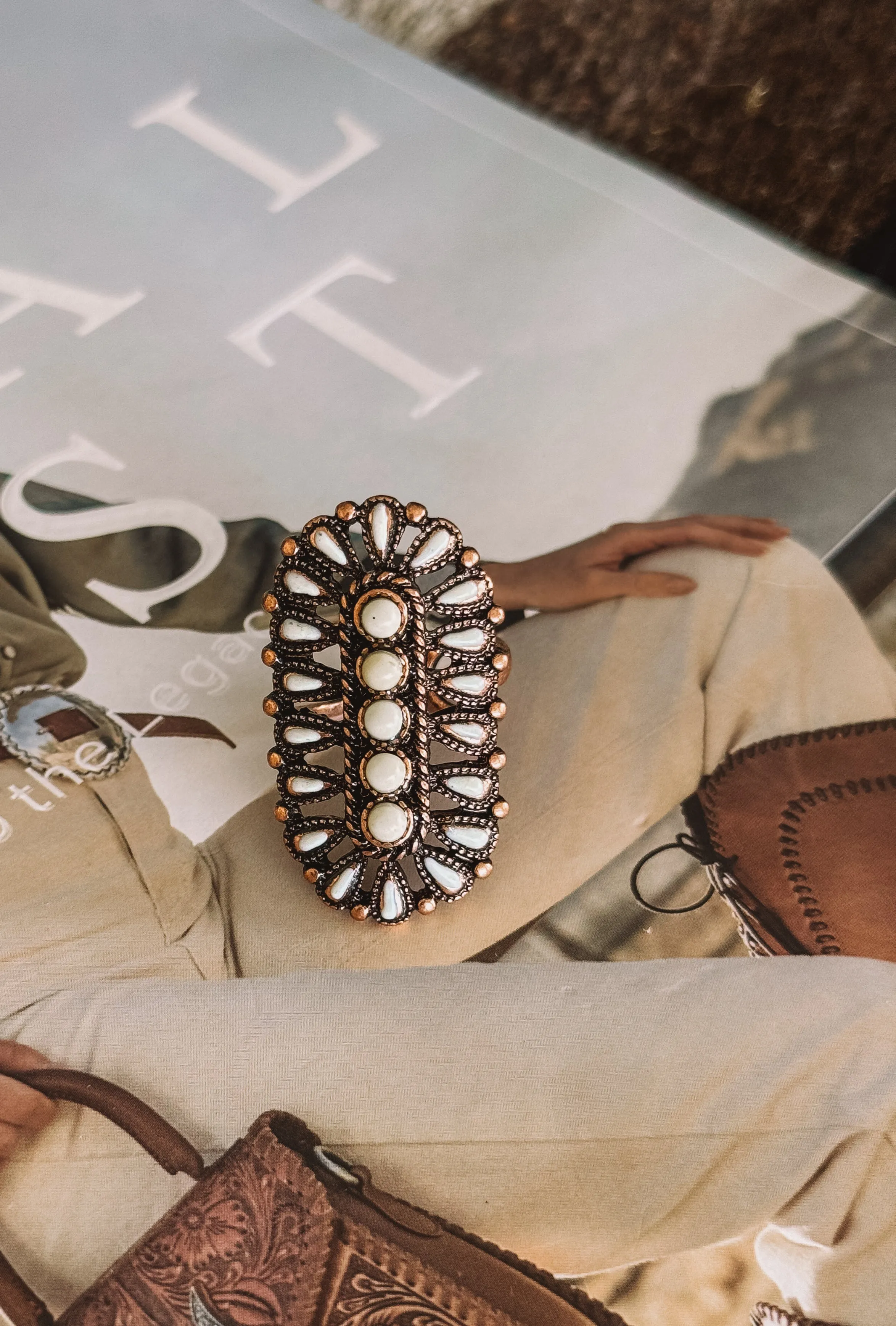 Copper Cluster Stone Cuff Ring