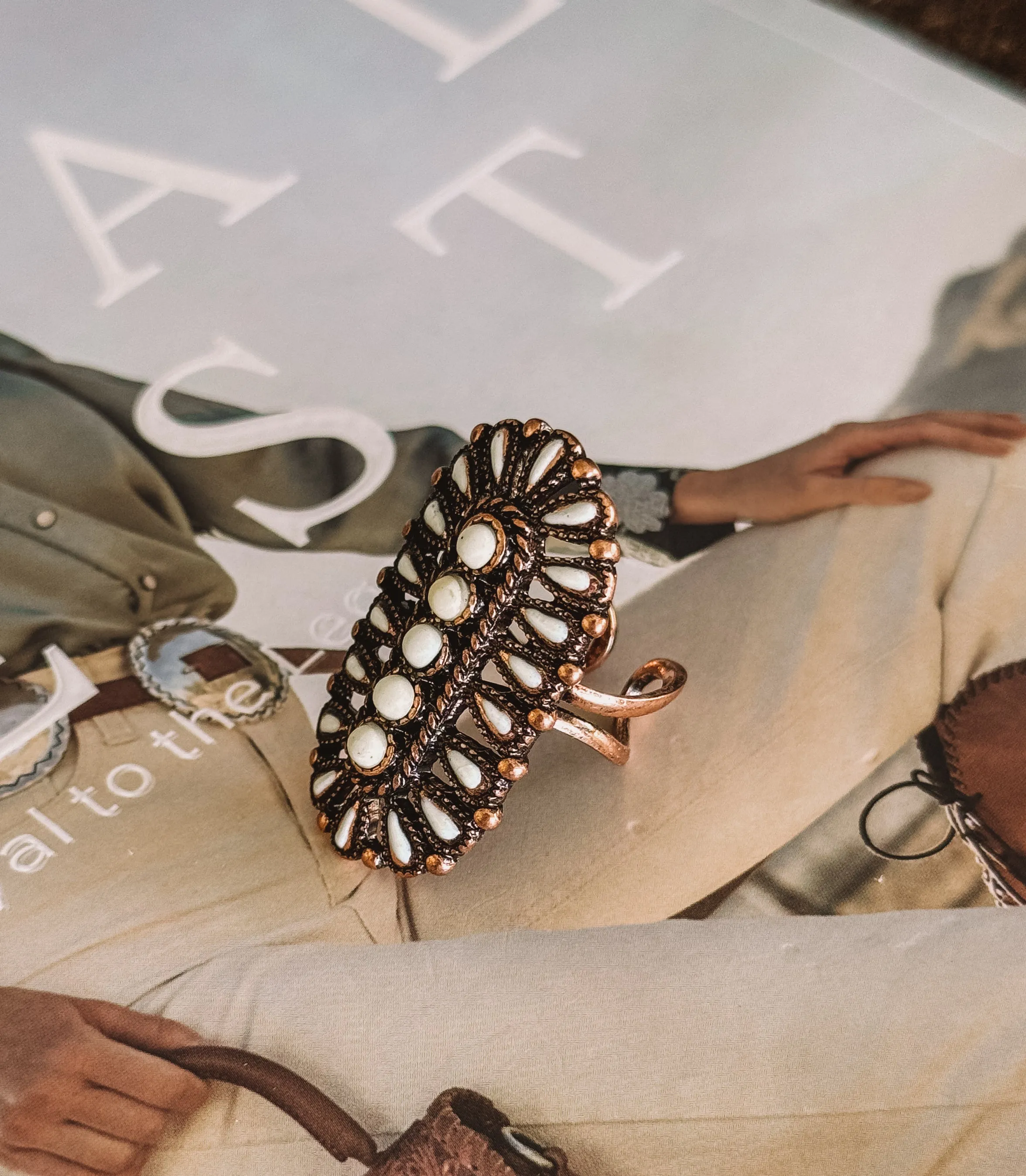 Copper Cluster Stone Cuff Ring
