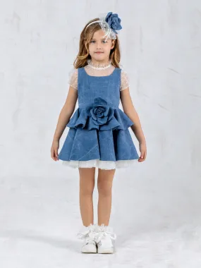 Denim dress with embroidered tulle for girl – DRIOPI
